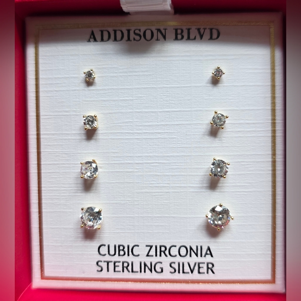 Addison Blvd.Gold and Silver Cubic Zirconia Earrings Set, 4 PAIRS